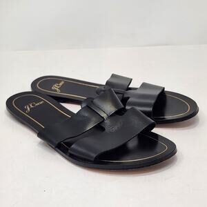 J Crew Cyprus Black Leather Interlocking Strap Sandals Women Size 8 Slip On Flat